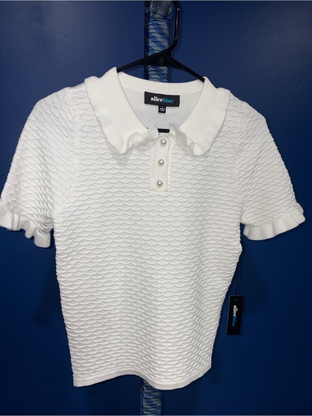 Alice Blue - NWT White Textured Knit Polo Top โ Size Large ๐ค - Picture 3 of 16